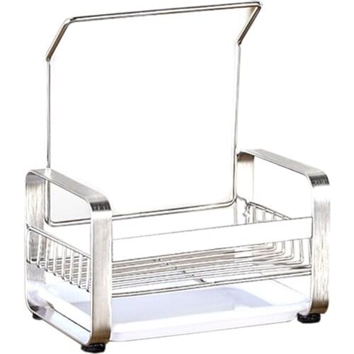 Large Sponge Holder Kitchen Sink Caddy Cleaning Brush Soap Organizer Rack, with Drain Tray