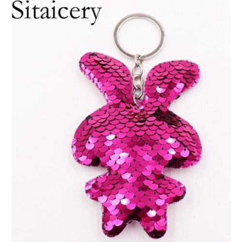 Sitaicery Chaveiro Cute Bunny Keychain Colorful Sequins Keychain Christmas Gifts For Ladies Custom Keychain Women Accessories