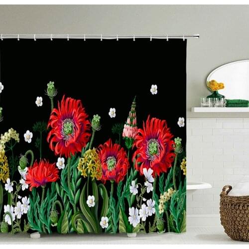 Color Flowers Plants Shower Curtain Bathroom Waterproof Polyester Shower Curtain Large Size 240X180 3D Printing Bath Curtains