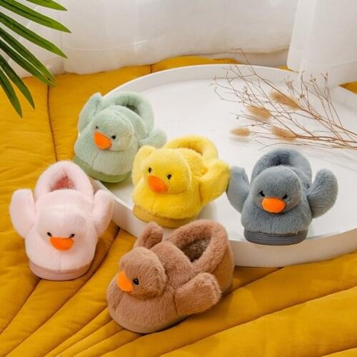 Children Home Slippers Winter Autumn Toddler Boys Girls Fluffy Little Kids Shoes Warm Cute Duck Cotton Fabric Flat With Slip On