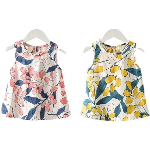 Kids Girls Summer Tops Shirt 2 4 6Years Baby Girls Sleeveless Floral Tees Clothes Casual Cotton Toddler Girl Summer Clothes