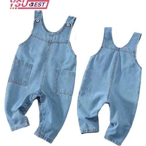 New Baby Boys Girls Blue Denim Pants Overalls Spring Autumn Children Clothes Pocket Infant Outfit Kids Fashion Toddler Casual