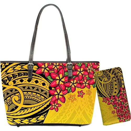 Hawaii Leather Handbags Polynesian Chuuk Tribal 2 pcs Women Bags With Purses Set Luxury Shoulder Sac Lady Handbags Bolsa Femme