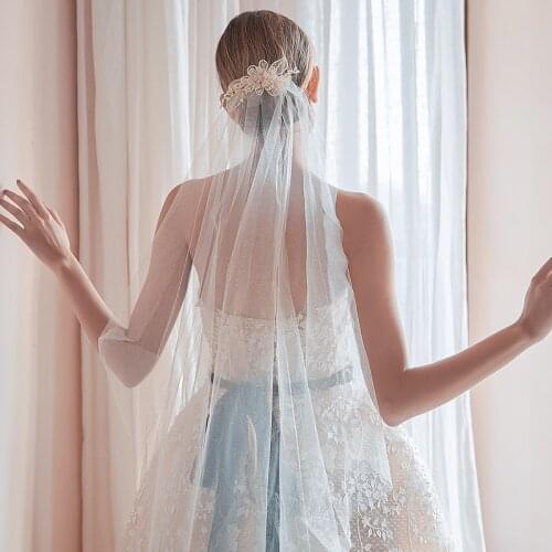 Ins Hotsale Bling Bling Bridal Veils with Comb Pearls And Crystal Flower Wedding Headpiece Brides Hair Accessories 2020