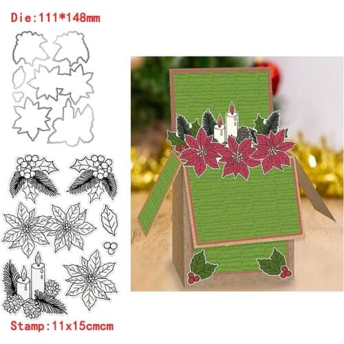 Holly Leaves Flowers Candles Metal Cutting Dies&Transparent Clear Stamps For DIY Scrapbooking Album paper Cards New 2020
