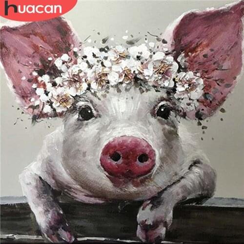 HUACAN Full Square/Round Diamond Painting 5D Pig Diamond Embroidery Mosaic Cross Stitch Animal Decor For Home
