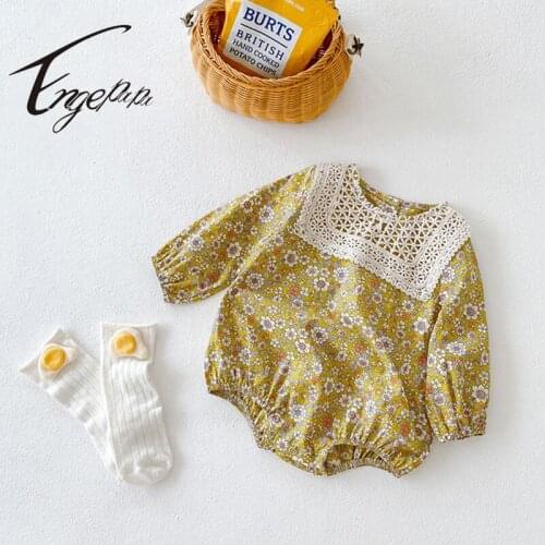 Engepapa Spring Autumn Floral Romper Baby Girl Sweet Jumpsuit Cute Lace Cotton Soft Long Sleeves Romper Toddler Baby Clothes
