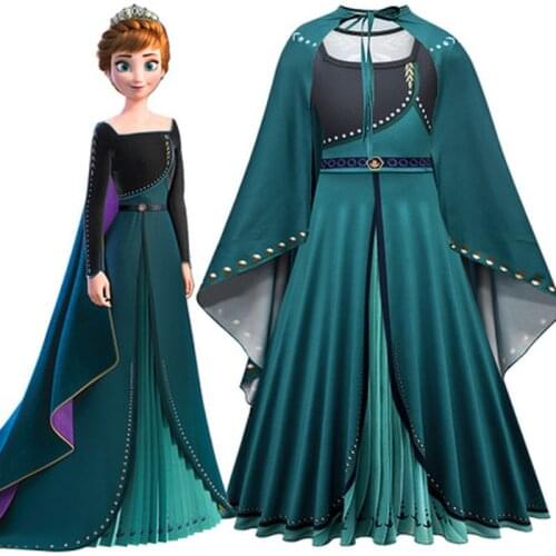 Frozen Cosplay Princess Anna Dress Girl Halloween Performance Costume Long Skirt Cloak Princess Casual Dress Dance Party Dress