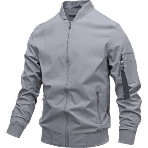 New Spring Pilot Jacket Men Solid Color Casual Baseball Coat Autumn Zipper Motorcycle Jacket Male Bomber Outwear