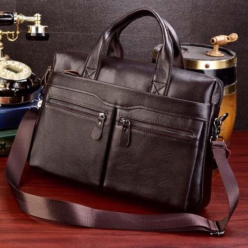 Luufan Genuine Leather Briefcase For Man A4 File Document Handbag Male Soft Cow Leather Laptop Bag Fit 14 Inch Business Bag Tote