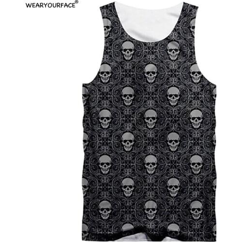 Geometric Pattern Skulls 3D All Over Print Tank Tops Hot Summer Sleeveless Hipster Vocation Streetwear Casual Men Unisex Clothes