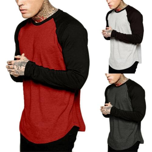 Fashion Men Baseball Long Sleeve T-Shirt Crew Neck Patchwork CAMO Sports Team Jersey Raglan Tee