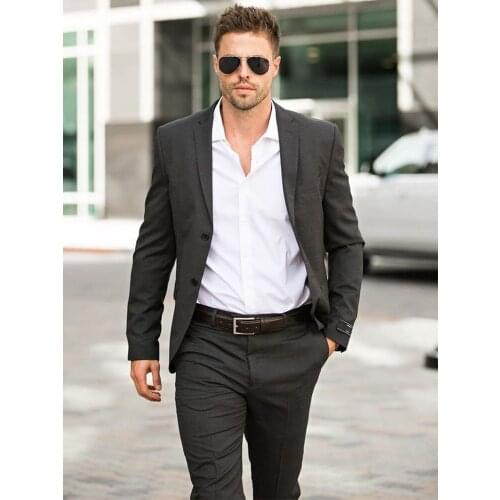 ANNIEBRITNEY Dark Grey Smart Casual 2 Piece Men Suit With Pants Business Formal Wedding Slim Fit High End Men Suit Groom Tuxedo