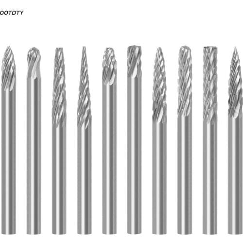 Rotary Burr Set Tungsten Carbide Rotary Burrs Set Double Cut Points Files Grinder Cutter Fit Rotary Tool 10 Pcs