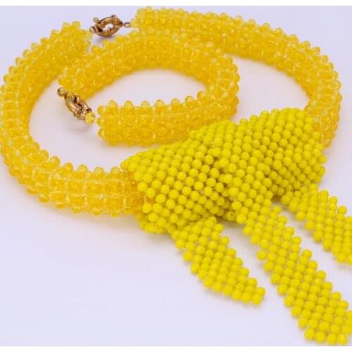 Nigerian Jewelry Set For Women Transparent Yellow Bride Crystal Statement Necklace Set Women Gift Free Shipping 2018 New Fashion