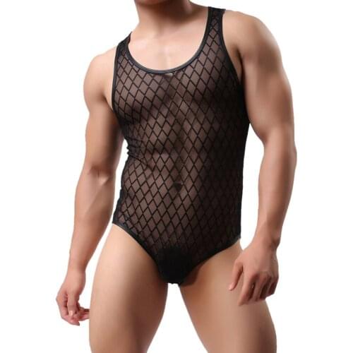 Sexy Mens Undershirt Bodysuit Shapewear Male Slimming Wrestling Body Shaper Underwear Men Mesh Tranparent Jumpsuit Leotard Vest