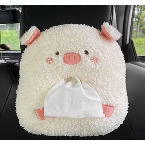 Pig Bear Chicken Plush Tissue Box Car Back Suspension Tissue Box Dormitory Home Sun Visor Armrest Box Car Seat Back Pumping Box