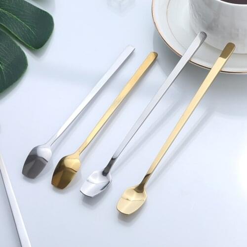 304 stainless steel Gold-plated long-handled square coffee spoon Stirring spoon stainless steel spoon