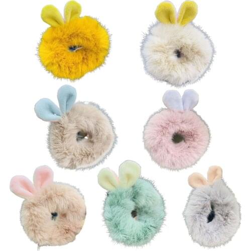 Girls Hair Band Ponytail Holders Tie Hair Ring Rope Furry Rabbit Ear Headwear High Elasticity Hair Accessories for Women