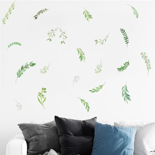 Fresh Pastoral Green Branches Leaves Wall Stickers Home Background Decals Decor