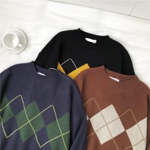 College Style Loose Y2k Streetwear Sueter Mujer Round Neck Pullovers Brown Top Women 2021 New Autumn Korea Vogue Knitted Sweater