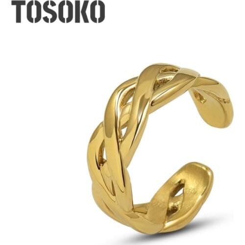 TOSOKO Stainless Steel Jewelry Knot Staggered Ring Womens Fashion Opening Ring BSA197