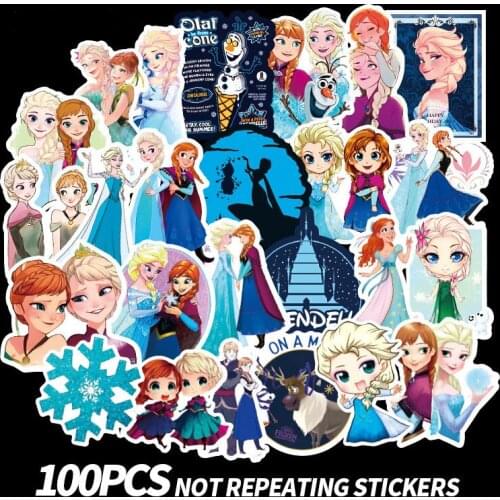 100pcs/set Disney Princess doll Waterproof Sticker Toys anna and elsa frozen toys Gift Motorcycle Suitcase Cartoon Stickers
