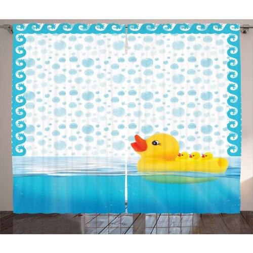 Duck Curtains Bath Time Concept of Bubbles and Water Satin Fabric Drapes for Living Room Bedroom 2 Panel Window Set