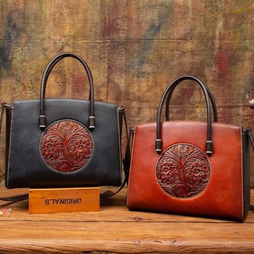 Restoring Ancient Ways Leather Large Capacity Cowhide Womens Handbags Fashion Retro Leather Atmospheric Shoulder Bags