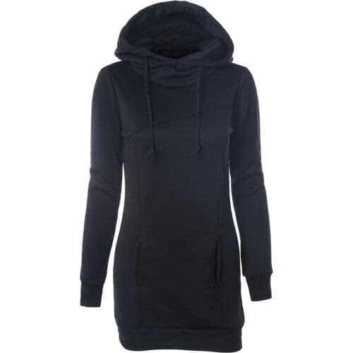 Rosetic Gothic Casual Women Hoodie Solid Pocket Hooded Mid Length Drawstring Long Sleeve Multi Color Plus Size Warm Hoodies