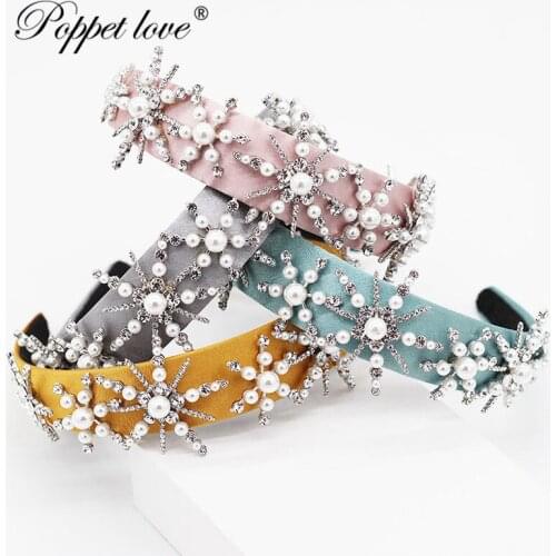 2019 New Trendy Handmade Imitation Pearl Hairbands For Women Gold Color Ball Bride Wedding Hair Jewelry Hair Bands Accessories