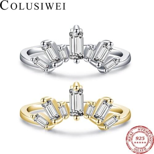 COLUSIWEI 925 Sterling silver Simple Classic Crown Clear CZ Finger Ring For Women Gold Color Charm Wedding Fine Jewelry Gifts