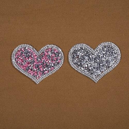 1pcs Sparkling Rhinestone love heart Embroidered Patch Iron on Sewing Crystal Applique For Jeans Clothing Decorations