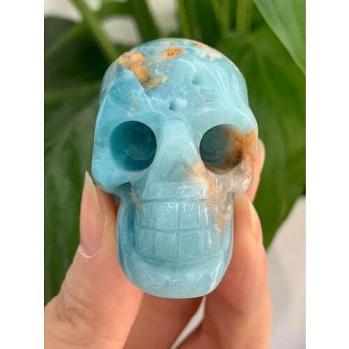 2" Natural Sky Blue crystal skull sculpted with Reiki healing skull as a home decoration 1pcs