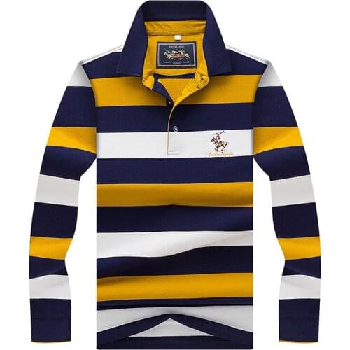 2021 New Mens Polo Shirts Autumn Fashion Striped Cotton Fit Slim Business Causal Long Sleeve Polo Shirts Men Polo Homme 3XL