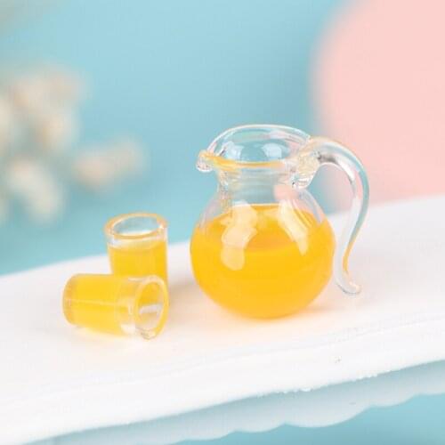 3Pcs/set 1:12 Dollhouse Miniature Drink Cup Orange Juice Jug Model Kitchen Decor Doll house Kitchen Furniture Accessories