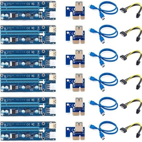 6Pcs VER009S USB 3.0 PCI-E Riser Express 1X 4X 8X 16X Extender Riser Adapter Card SATA 15Pin To 6 Pin Power Cable