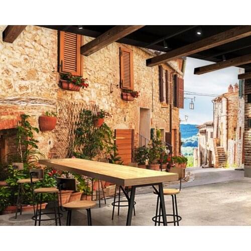 Free Shipping 3D Wallpaper Customized Mediterranean Street Street View TV Wall Restaurant Decoration Wallpaper Bar Cafe Mural
