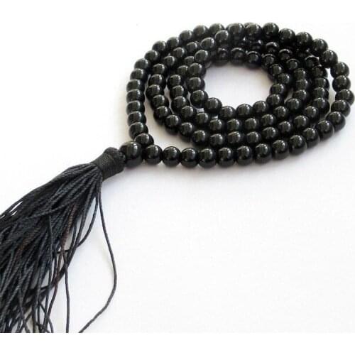 Free shipping AAAA 8mm Black Buddhist 108 Prayer Beads Mala Necklace
