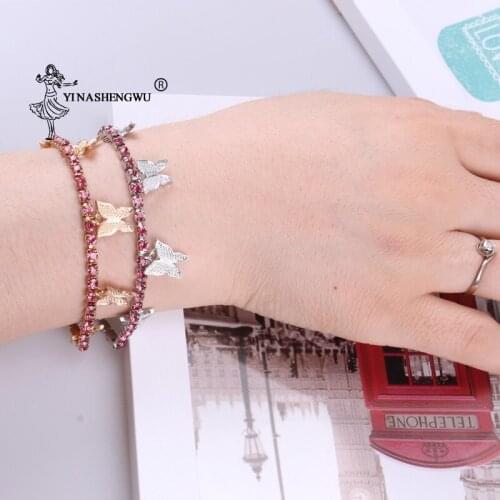 Butterfly Pendant Bracelet Chain Bracelet Fashion Wedding Jewelry Womens Color Shiny Crystal Sweet and Cute Party Gift Bracelet