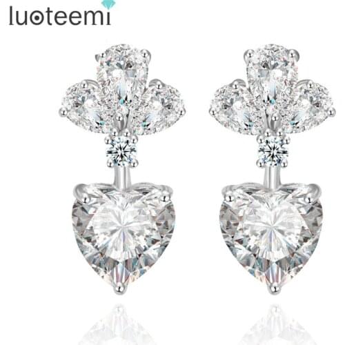 Yiwu LUOTEEMI Brand Earrings Fashion Luxury Clear Zircon Earrings for Women Bridal Wedding Drop Earrings Jewelry Accessories