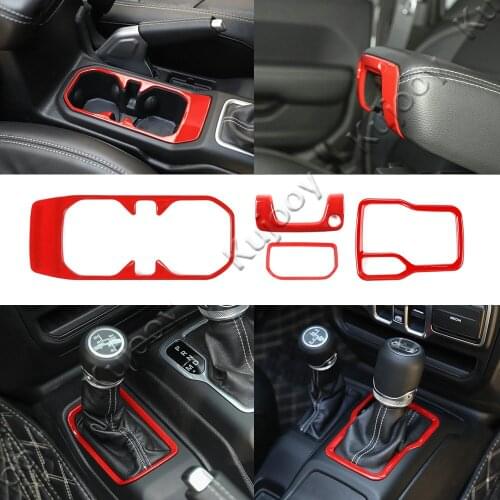 Four-wheel Drive / Gear Shift / Front Drain Cup Holder / Armrest Box Lock Decor Panel Trim for Jeep Wrangler JL 2018
