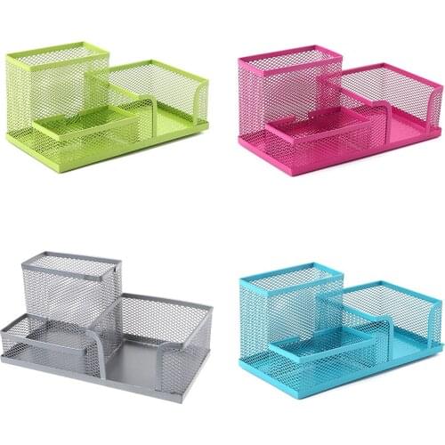 Metal Mesh Desk Organizer Pen Pencil Storage Holder with 3 Compartments for Home Office Students Supplies Accessories