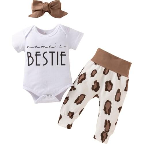 0-18Months Leopard Clothes Outfits For Boys 3Pcs Short Sleeve Romper Tops Pants Headband Summer Infant Kids Clothing Suits