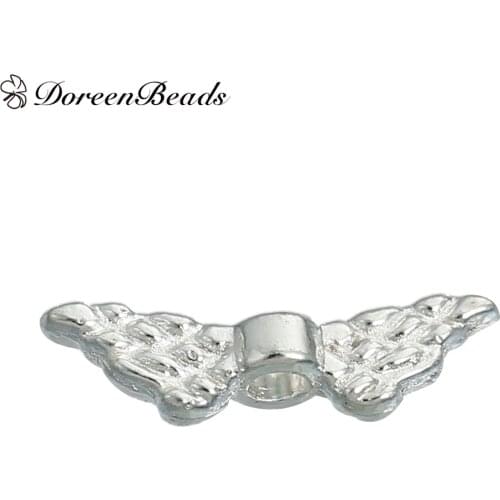 DoreenBeads Alloy Spacer Beads Wing silver color About 12mm( 4/8") x 3mm( 1/8"), Hole:Approx 1.5mm, 500 PCs