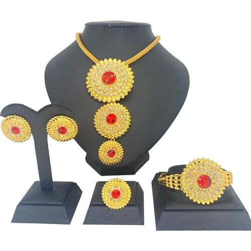 Ethiopia Party Rope Indian Earring fashion Dubai Jewelry Sets for Women 24k African Girls Wedding gifts Brides Habesha Necklace