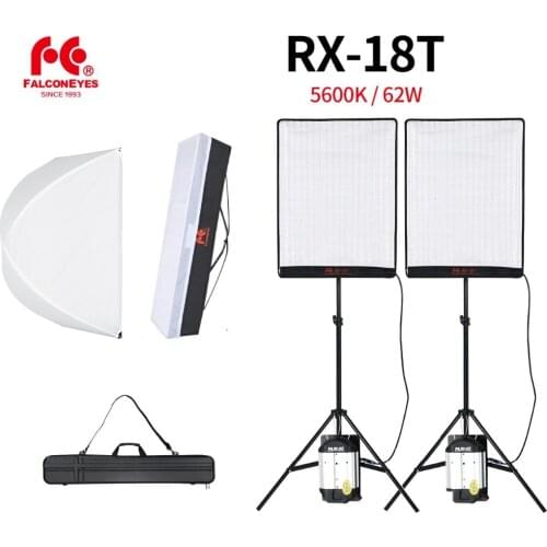 Falcon Eyes 2pcs RX-18T 62W Flexible LED Video Light 504pcs Rollable Cloth Lamp with Diffuser + Outdoor Carry Bag + Light Stand