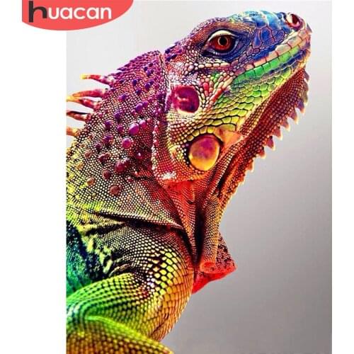 HUACAN 5D Diamond Embroidery Cross Stitch Chameleon Full Drill Painting Animal Mosaic Home Decor Diamond Art