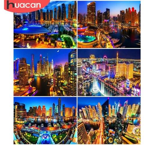 HUACAN DIY Diamond Painting Landscape City 5D Diamond Embroidery Picture Of Rhinestone Cross Stitch Home Decoration
