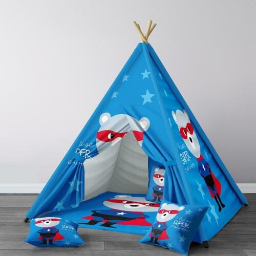 Play Tent for Kids Wigwam Portable Indoor Playground Tents Children Bedrooms Blue Super Hero Model 180